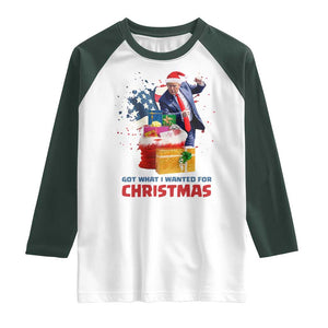 Christmas Trump Raglan Shirt Got What I Wanted For Xmas 47th President American Flag TS02 White Dark Forest Green Print Your Wear