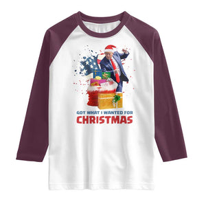 Christmas Trump Raglan Shirt Got What I Wanted For Xmas 47th President American Flag TS02 White Maroon Print Your Wear