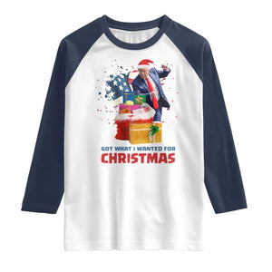 Christmas Trump Raglan Shirt Got What I Wanted For Xmas 47th President American Flag TS02 White Navy Print Your Wear