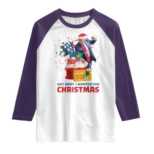 Christmas Trump Raglan Shirt Got What I Wanted For Xmas 47th President American Flag TS02 White Purple Print Your Wear