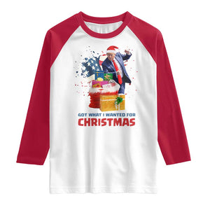 Christmas Trump Raglan Shirt Got What I Wanted For Xmas 47th President American Flag TS02 White Red Print Your Wear