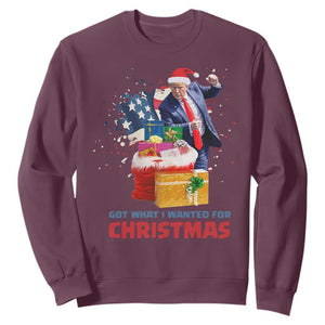 Christmas Trump Sweatshirt Got What I Wanted For Xmas 47th President American Flag TS02 Maroon Print Your Wear