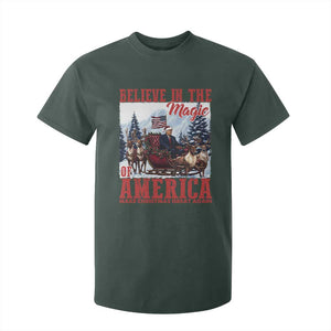 Christmas Trump T Shirt For Kid Believe In The Magic Of America Make Christmas Great Again US Flag TS02 Dark Forest Green Print Your Wear