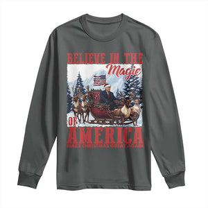 Christmas Trump Long Sleeve Shirt Believe In The Magic Of America Make Christmas Great Again US Flag TS02 Dark Heather Print Your Wear