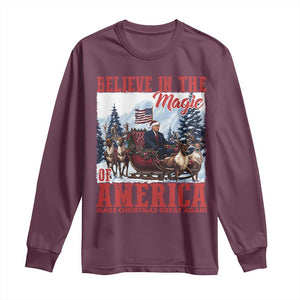 Christmas Trump Long Sleeve Shirt Believe In The Magic Of America Make Christmas Great Again US Flag TS02 Maroon Print Your Wear