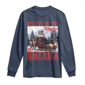 Christmas Trump Long Sleeve Shirt Believe In The Magic Of America Make Christmas Great Again US Flag TS02 Navy Print Your Wear