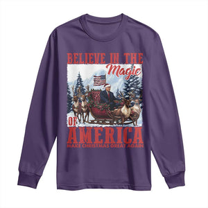 Christmas Trump Long Sleeve Shirt Believe In The Magic Of America Make Christmas Great Again US Flag TS02 Purple Print Your Wear