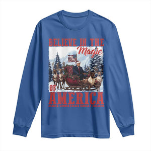 Christmas Trump Long Sleeve Shirt Believe In The Magic Of America Make Christmas Great Again US Flag TS02 Royal Blue Print Your Wear