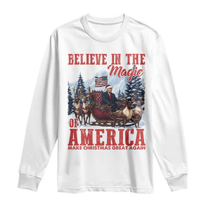 Christmas Trump Long Sleeve Shirt Believe In The Magic Of America Make Christmas Great Again US Flag TS02 White Print Your Wear