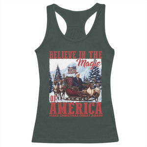 Christmas Trump Racerback Tank Top Believe In The Magic Of America Make Christmas Great Again US Flag TS02 Dark Forest Green Print Your Wear