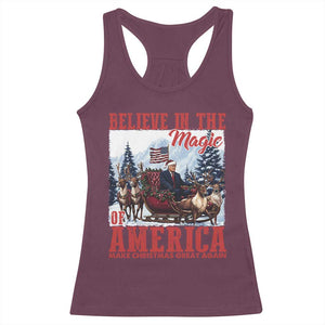 Christmas Trump Racerback Tank Top Believe In The Magic Of America Make Christmas Great Again US Flag TS02 Maroon Print Your Wear