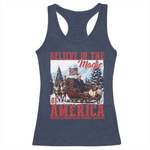 Christmas Trump Racerback Tank Top Believe In The Magic Of America Make Christmas Great Again US Flag TS02 Navy Print Your Wear