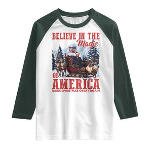 Christmas Trump Raglan Shirt Believe In The Magic Of America Make Christmas Great Again US Flag TS02 White Dark Forest Green Print Your Wear