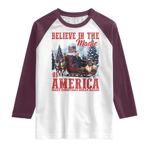 Christmas Trump Raglan Shirt Believe In The Magic Of America Make Christmas Great Again US Flag TS02 White Maroon Print Your Wear