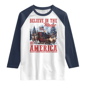 Christmas Trump Raglan Shirt Believe In The Magic Of America Make Christmas Great Again US Flag TS02 White Navy Print Your Wear