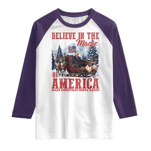 Christmas Trump Raglan Shirt Believe In The Magic Of America Make Christmas Great Again US Flag TS02 White Purple Print Your Wear