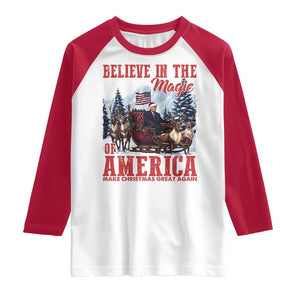 Christmas Trump Raglan Shirt Believe In The Magic Of America Make Christmas Great Again US Flag TS02 White Red Print Your Wear