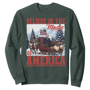 Christmas Trump Sweatshirt Believe In The Magic Of America Make Christmas Great Again US Flag TS02 Dark Forest Green Print Your Wear