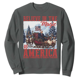 Christmas Trump Sweatshirt Believe In The Magic Of America Make Christmas Great Again US Flag TS02 Dark Heather Print Your Wear