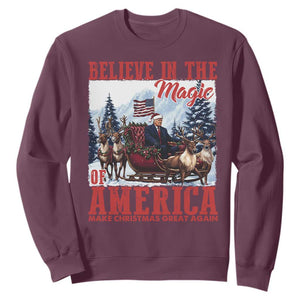 Christmas Trump Sweatshirt Believe In The Magic Of America Make Christmas Great Again US Flag TS02 Maroon Print Your Wear