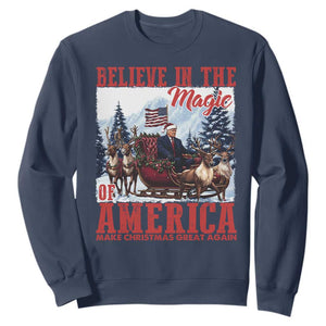 Christmas Trump Sweatshirt Believe In The Magic Of America Make Christmas Great Again US Flag TS02 Navy Print Your Wear