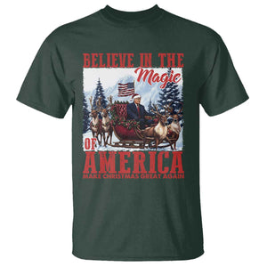 Christmas Trump T Shirt Believe In The Magic Of America Make Christmas Great Again US Flag TS02 Dark Forest Green Print Your Wear