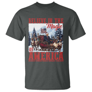 Christmas Trump T Shirt Believe In The Magic Of America Make Christmas Great Again US Flag TS02 Dark Heather Print Your Wear