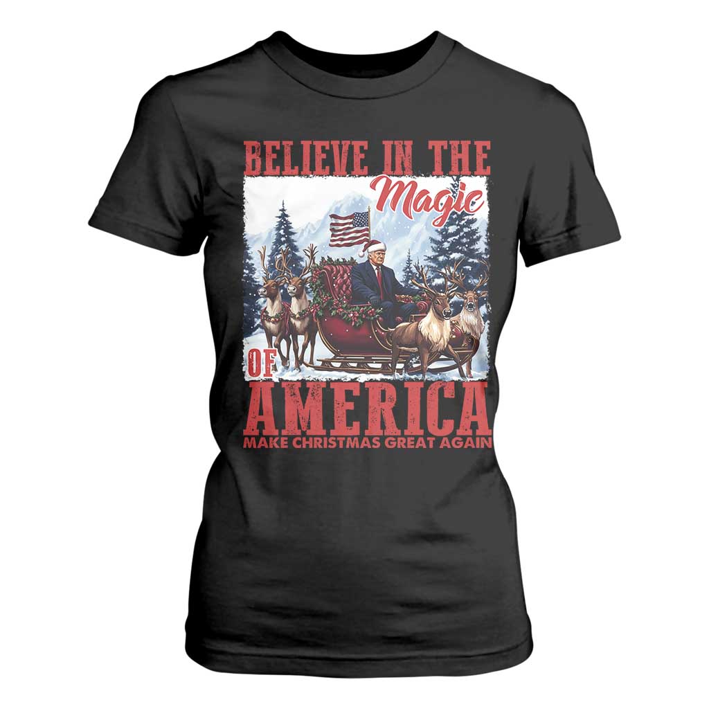 Christmas Trump T Shirt For Women Believe In The Magic Of America Make Christmas Great Again US Flag TS02 Black Print Your Wear