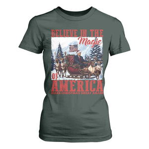 Christmas Trump T Shirt For Women Believe In The Magic Of America Make Christmas Great Again US Flag TS02 Dark Forest Green Print Your Wear