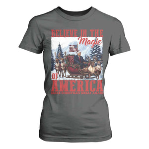 Christmas Trump T Shirt For Women Believe In The Magic Of America Make Christmas Great Again US Flag TS02 Dark Heather Print Your Wear