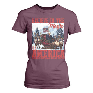 Christmas Trump T Shirt For Women Believe In The Magic Of America Make Christmas Great Again US Flag TS02 Maroon Print Your Wear