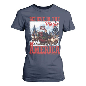 Christmas Trump T Shirt For Women Believe In The Magic Of America Make Christmas Great Again US Flag TS02 Navy Print Your Wear