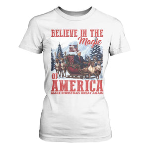 Christmas Trump T Shirt For Women Believe In The Magic Of America Make Christmas Great Again US Flag TS02 White Print Your Wear