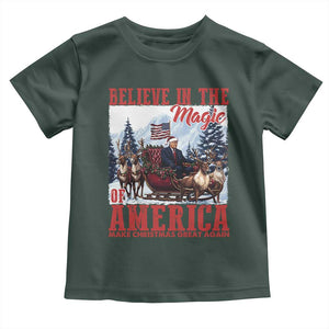 Christmas Trump Toddler T Shirt Believe In The Magic Of America Make Christmas Great Again US Flag TS02 Dark Forest Green Print Your Wear