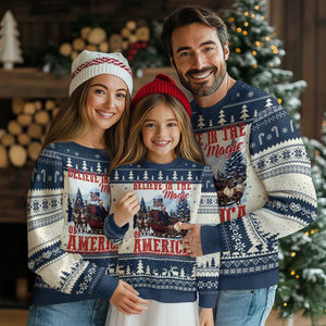 Xmas Trump Ugly Christmas Sweater Believe In The Magic Of America Make Christmas Great Again US Flag TS02 Navy Print Your Wear