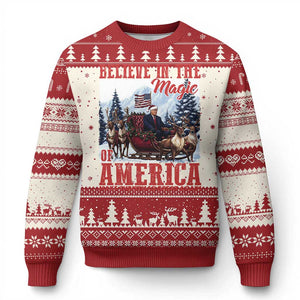 Xmas Trump Ugly Christmas Sweater Believe In The Magic Of America Make Christmas Great Again US Flag TS02 Red Print Your Wear