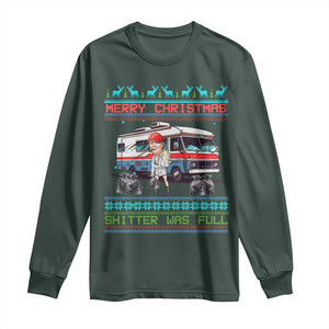 Funny Xmas Movie Trump Long Sleeve Shirt Merry Christmas Shitter Was Full Ugly Sweater TS02 Dark Forest Green Print Your Wear