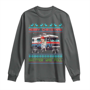 Funny Xmas Movie Trump Long Sleeve Shirt Merry Christmas Shitter Was Full Ugly Sweater TS02 Dark Heather Print Your Wear