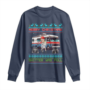 Funny Xmas Movie Trump Long Sleeve Shirt Merry Christmas Shitter Was Full Ugly Sweater TS02 Navy Print Your Wear