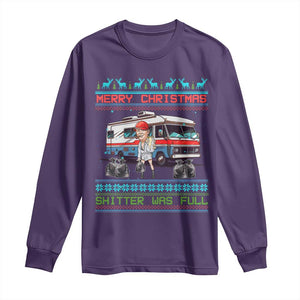 Funny Xmas Movie Trump Long Sleeve Shirt Merry Christmas Shitter Was Full Ugly Sweater TS02 Purple Print Your Wear