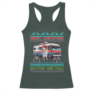 Funny Xmas Movie Trump Racerback Tank Top Merry Christmas Shitter Was Full Ugly Sweater TS02 Dark Forest Green Print Your Wear