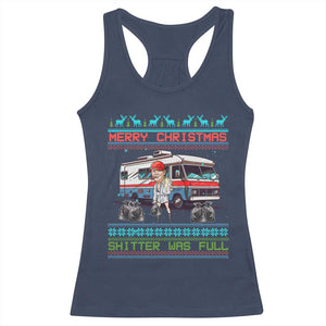 Funny Xmas Movie Trump Racerback Tank Top Merry Christmas Shitter Was Full Ugly Sweater TS02 Navy Print Your Wear