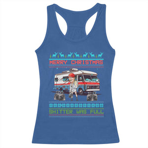 Funny Xmas Movie Trump Racerback Tank Top Merry Christmas Shitter Was Full Ugly Sweater TS02 Royal Blue Print Your Wear