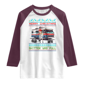 Funny Xmas Movie Trump Raglan Shirt Merry Christmas Shitter Was Full Ugly Sweater TS02 White Maroon Print Your Wear