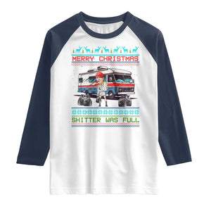 Funny Xmas Movie Trump Raglan Shirt Merry Christmas Shitter Was Full Ugly Sweater TS02 White Navy Print Your Wear