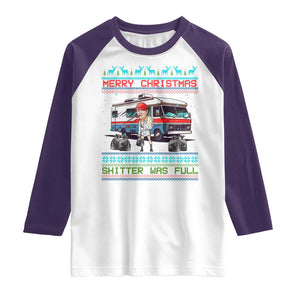 Funny Xmas Movie Trump Raglan Shirt Merry Christmas Shitter Was Full Ugly Sweater TS02 White Purple Print Your Wear