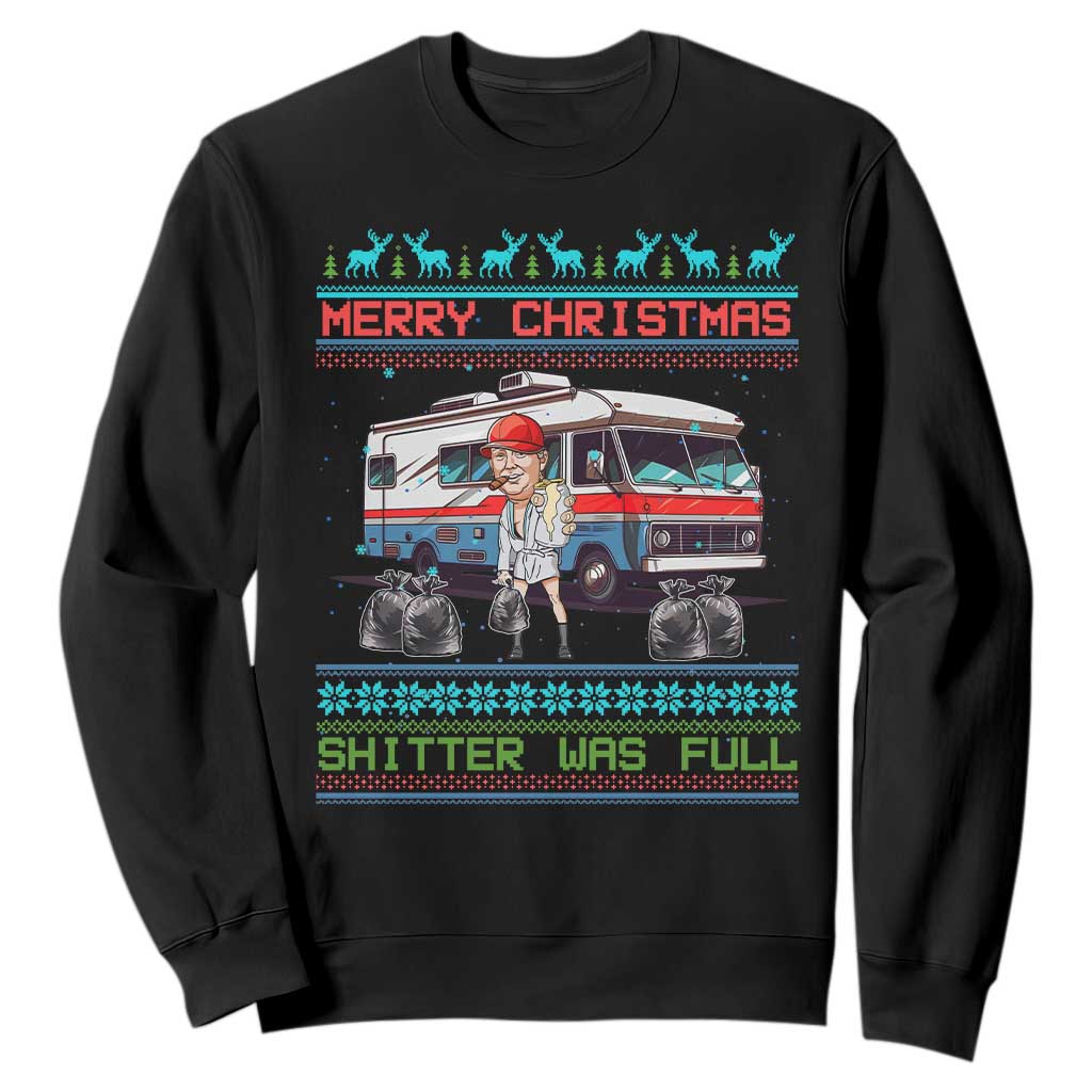 Funny Xmas Movie Trump Sweatshirt Merry Christmas Shitter Was Full Ugly Sweater TS02 Black Print Your Wear