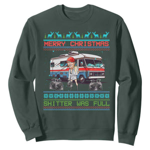 Funny Xmas Movie Trump Sweatshirt Merry Christmas Shitter Was Full Ugly Sweater TS02 Dark Forest Green Print Your Wear