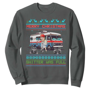 Funny Xmas Movie Trump Sweatshirt Merry Christmas Shitter Was Full Ugly Sweater TS02 Dark Heather Print Your Wear