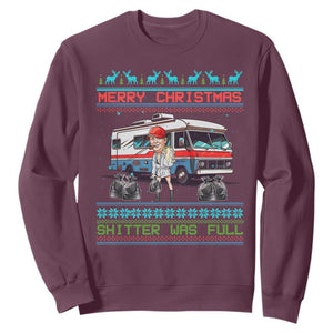 Funny Xmas Movie Trump Sweatshirt Merry Christmas Shitter Was Full Ugly Sweater TS02 Maroon Print Your Wear